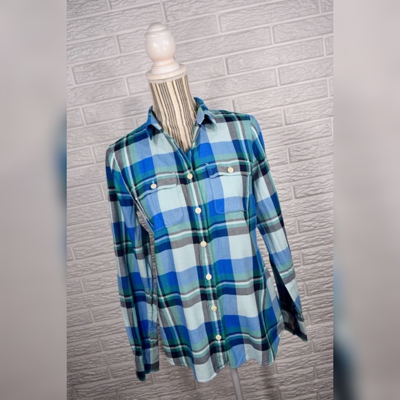 J. Crew Tops - {j.crew} Blue Plaid Flannel Button Up Shirt